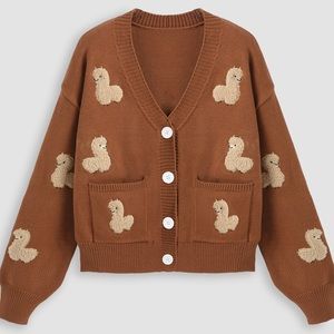 Cute Knit Llama Cardigan